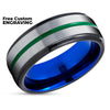 Green Wedding Band - Blue Wedding Band - Tungsten Carbide Ring - Gray Wedding Ring