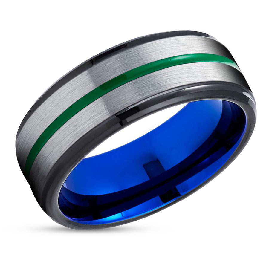 Green Wedding Band - Blue Wedding Band - Tungsten Carbide Ring - Gray Wedding Ring