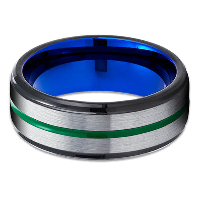 Green Wedding Band - Blue Wedding Band - Tungsten Carbide Ring - Gray Wedding Ring