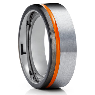 Orange Tungsten Wedding Band - Gunmetal Tungsten Ring - Gray Tungsten Ring - Black