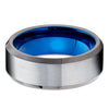 Gunmetal Tungsten Ring - Blue Tungsten Ring - Gray Tungsten Wedding Ring -Brush Ring