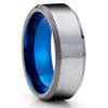 Gunmetal Tungsten Ring - Blue Tungsten Ring - Gray Tungsten Wedding Ring -Brush Ring