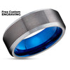 Blue Tungsten Wedding Ring - Gunmetal Tungsten Ring - Blue Wedding Ring - Gunmetal