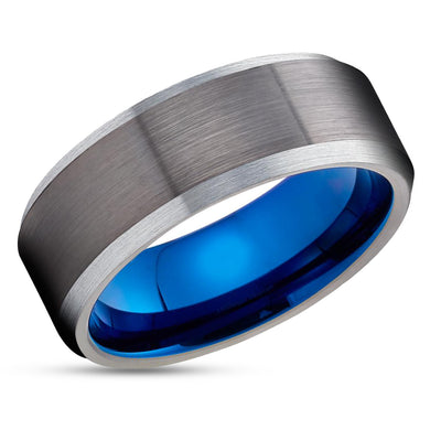 Blue Tungsten Wedding Ring - Gunmetal Tungsten Ring - Blue Wedding Ring - Gunmetal