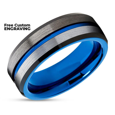 Gunmetal Tungsten Ring - Blue Tungsten Wedding Ring - Black Tungsten Ring - Gray Ring
