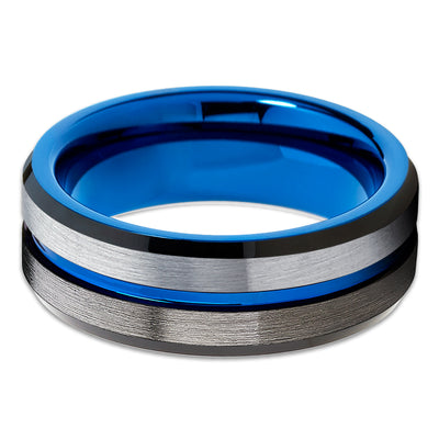 Gunmetal Tungsten Ring - Blue Tungsten Wedding Ring - Black Tungsten Ring - Gray Ring
