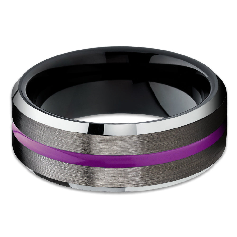 Purple Tungsten Ring - Black Tungsten Ring - Gunmetal Wedding Band - Purple Ring