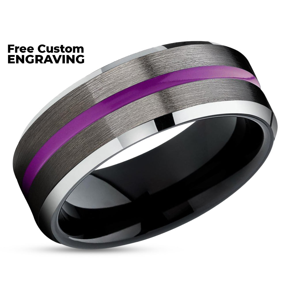 Purple Tungsten Ring - Black Tungsten Ring - Gunmetal Wedding Band - Purple Ring