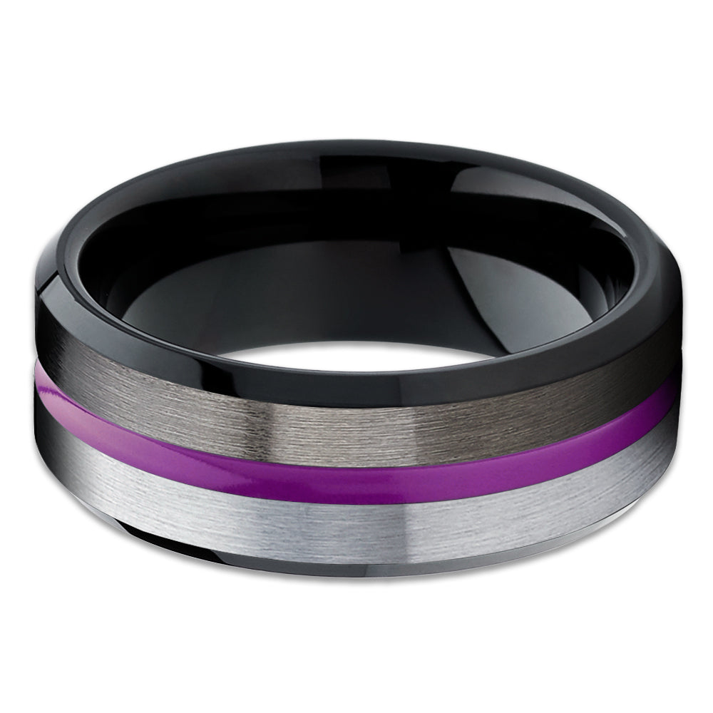 Purple Tungsten Wedding Band - Gunmetal Tungsten Ring - Black Tungsten Ring - Brush