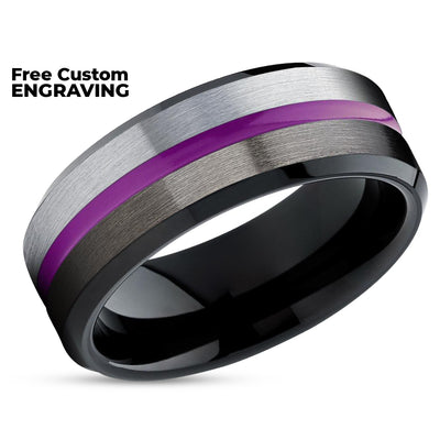 Purple Tungsten Wedding Band - Gunmetal Tungsten Ring - Black Tungsten Ring - Brush