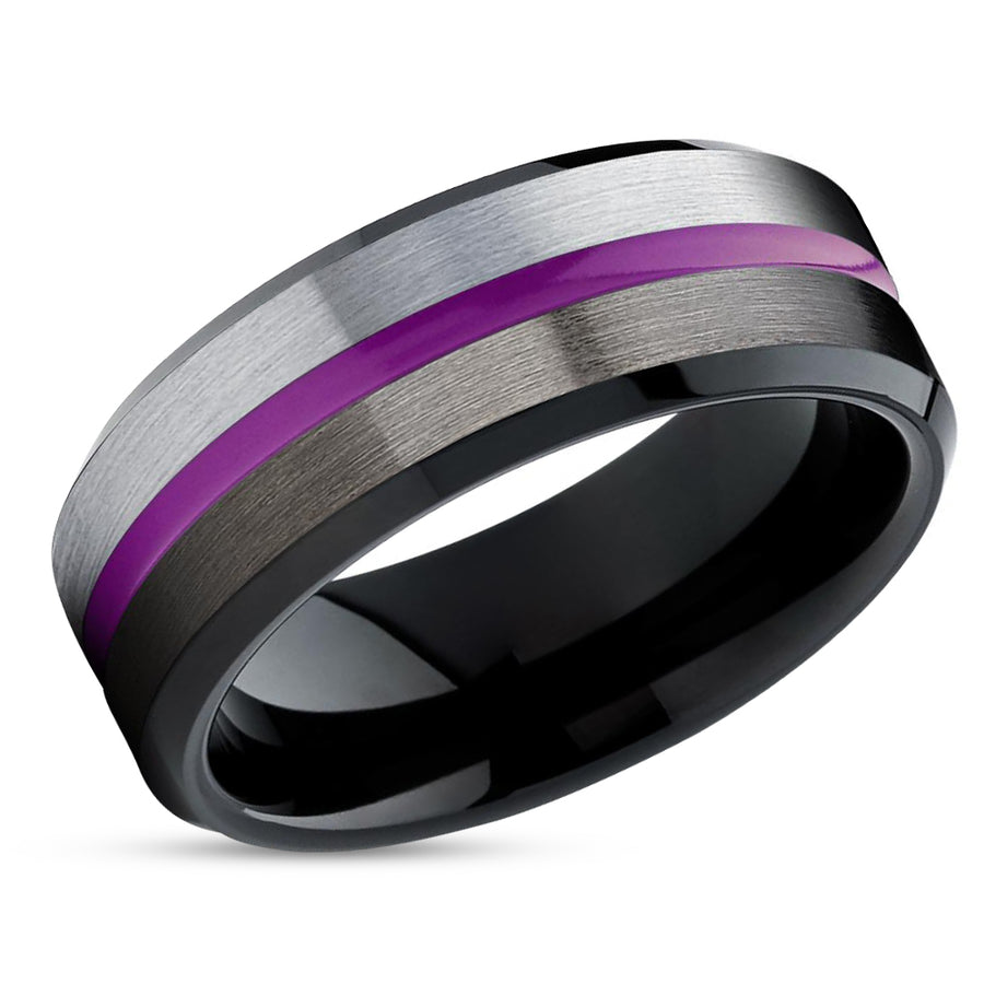 Purple Tungsten Wedding Band - Gunmetal Tungsten Ring - Black Tungsten Ring - Brush