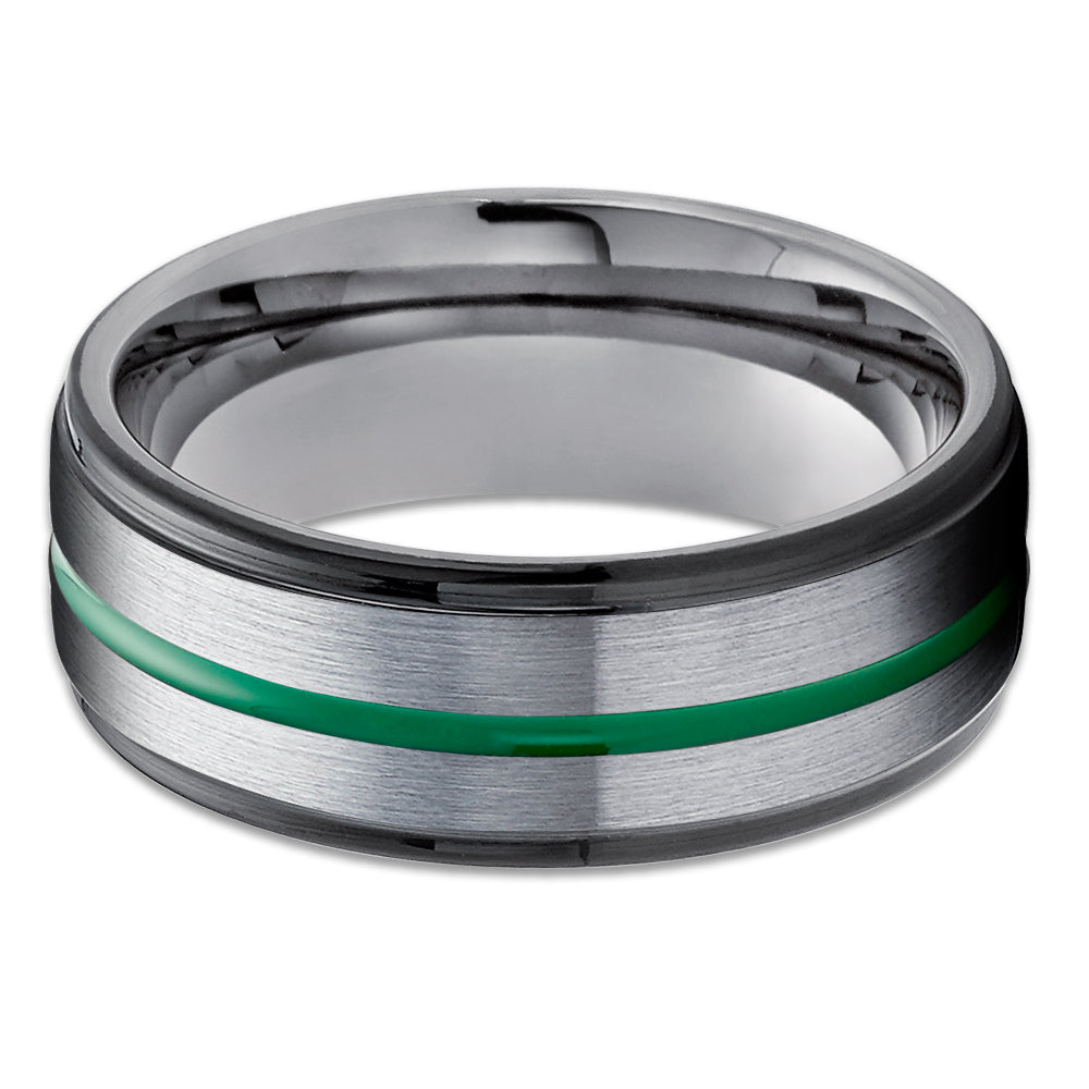Gunmetal Tungsten Ring - Green Tungsten Ring - Anniversary Ring - Gray Tungsten Ring