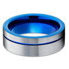 Blue Wedding Band - Blue Tungsten Ring - Tungsten Wedding Ring - Silver Ring