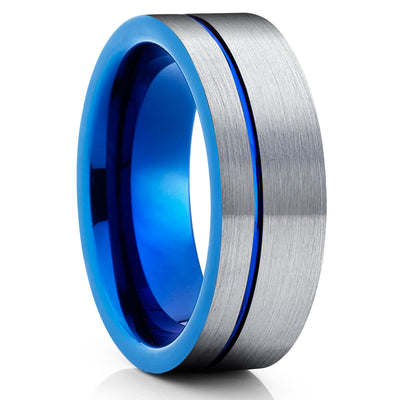Blue Wedding Band - Blue Tungsten Ring - Tungsten Wedding Ring - Silver Ring
