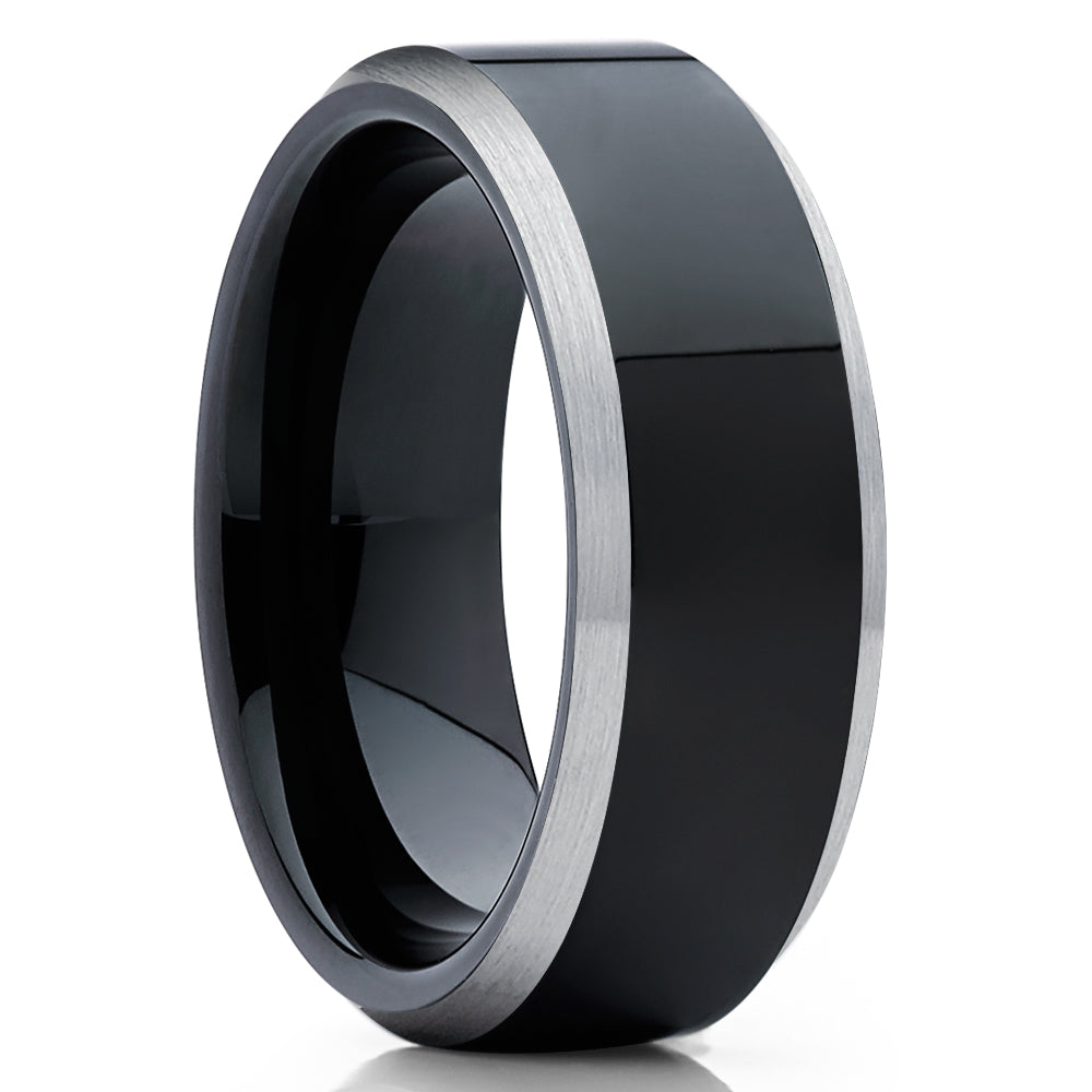 Black Wedding Ring - Shiny Wedding Ring - Black Tungsten Wedding Band - Tungsten Band