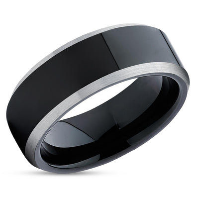 Black Wedding Ring - Shiny Wedding Ring - Black Tungsten Wedding Band - Tungsten Band