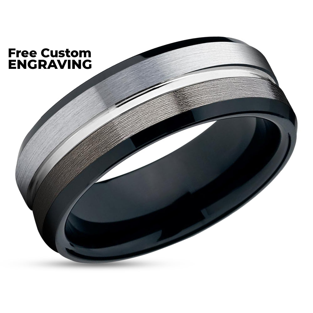 Black Tungsten Wedding Band - Gunmetal Tungsten Ring - Men's Black Tungsten Ring