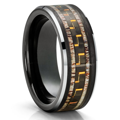 Deer Antler Wedding Ring - Carbon Fiber Ring - Deer Antler Wedding Band - Tungsten Ring