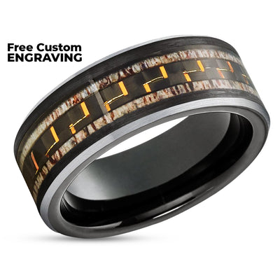 Deer Antler Wedding Ring - Black Tungsten Ring - Deer Antler Wedding Band - Black Ring