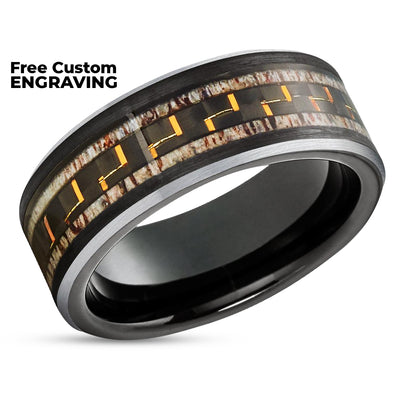Deer Antler Wedding Ring - Carbon Fiber Ring - Deer Antler Wedding Band - Tungsten Ring