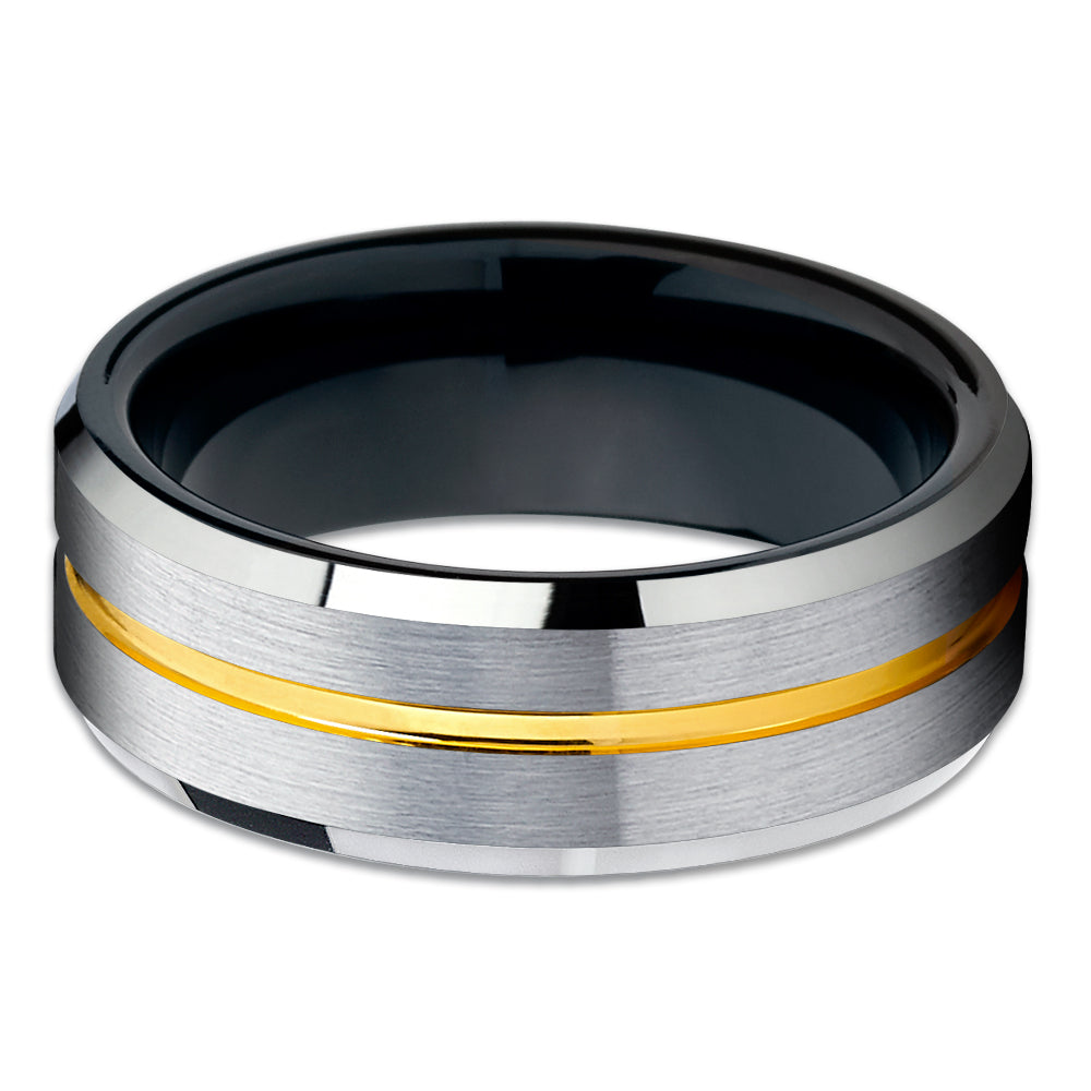 Black Tungsten Wedding Ring - Silver Tungsten Ring - Yellow Gold Tungsten Ring - Brush