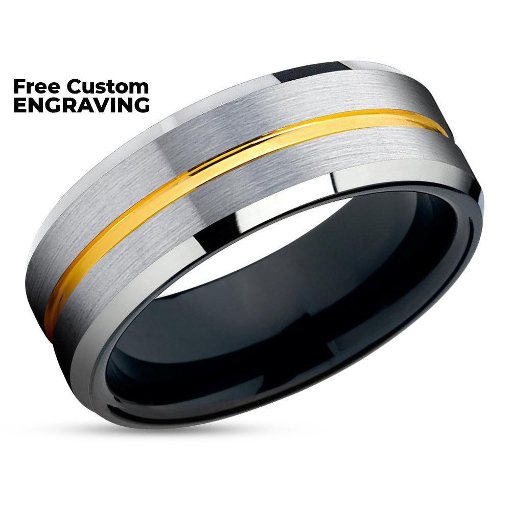 Black Tungsten Wedding Ring - Silver Tungsten Ring - Yellow Gold Tungsten Ring - Brush