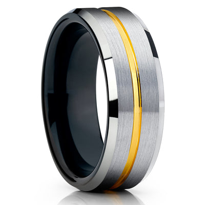 Black Tungsten Wedding Ring - Silver Tungsten Ring - Yellow Gold Tungsten Ring - Brush