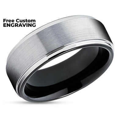 Black Tungsten Wedding Ring - Gray Tungsten Ring - Tungsten Wedding Band - 8mm - 6mm