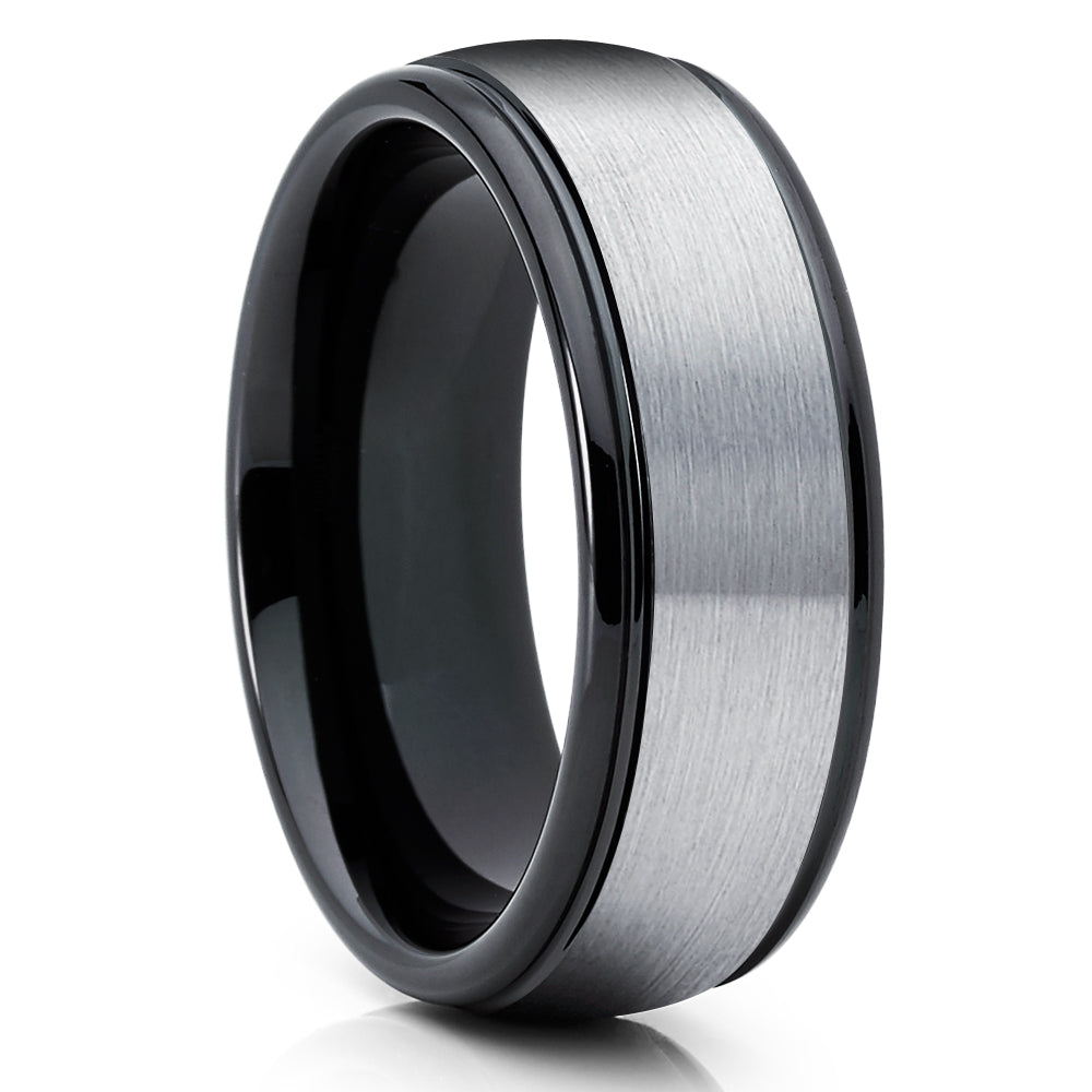 Tungsten Wedding Ring - Black Tungsten Ring - Tungsten Carbide Ring - Silver Ring