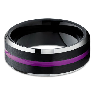 Black Tungsten Wedding Band - Purple Tungsten Ring - Anniversary Ring - Black Tungsten