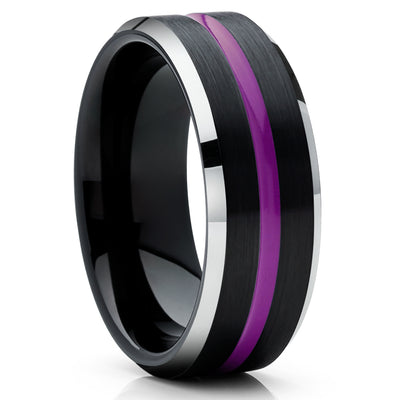Black Tungsten Wedding Band - Purple Tungsten Ring - Anniversary Ring - Black Tungsten