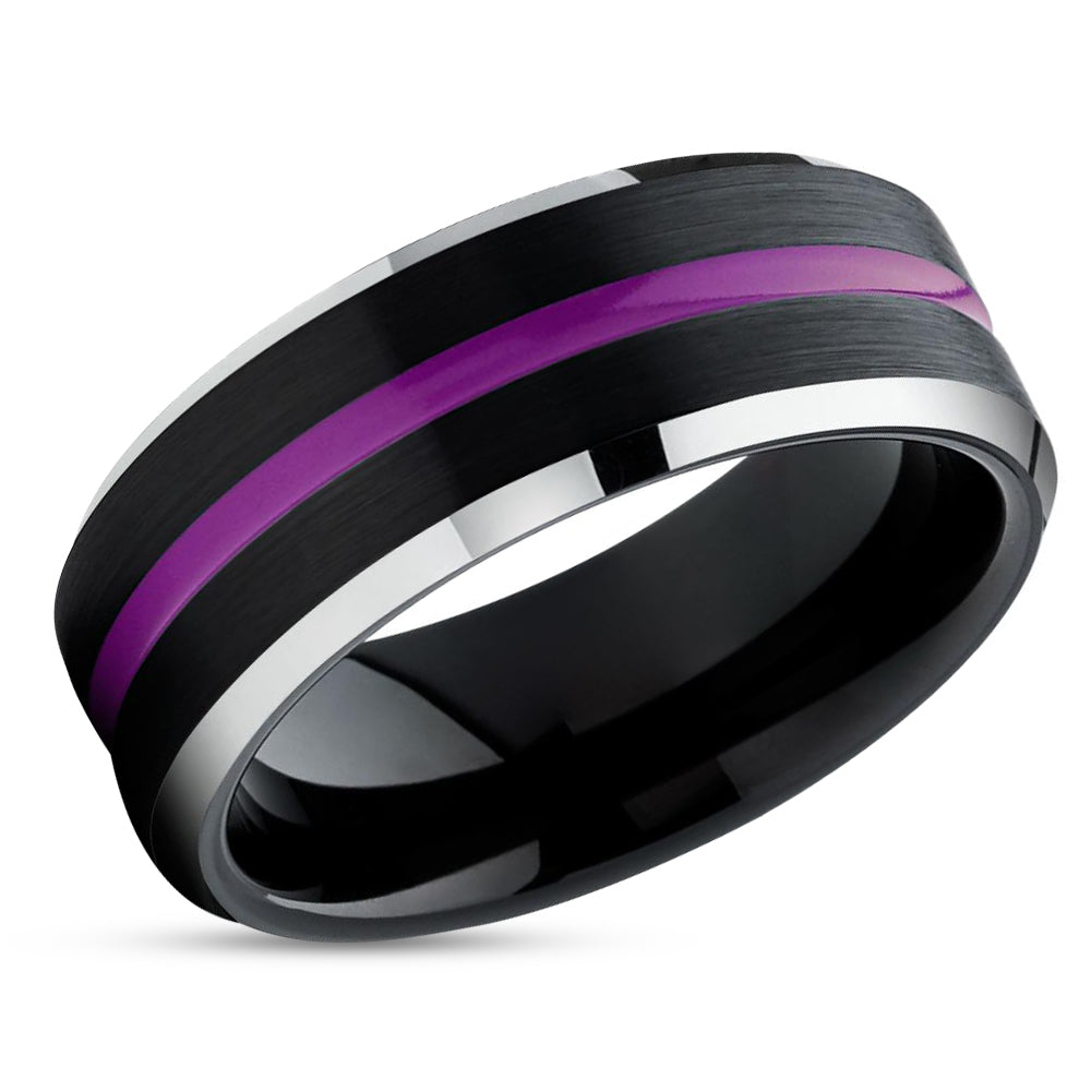 Black Tungsten Wedding Band - Purple Tungsten Ring - Anniversary Ring - Black Tungsten