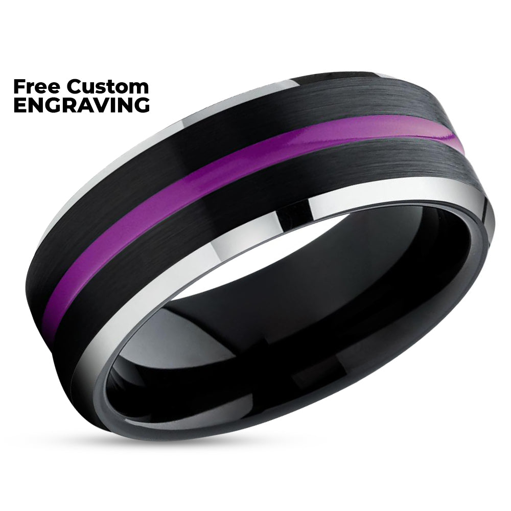 Black Tungsten Wedding Band - Purple Tungsten Ring - Anniversary Ring - Black Tungsten