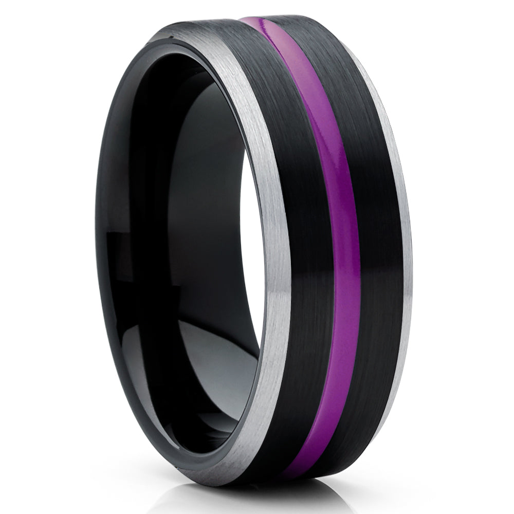 Purple Tungsten Wedding Band - Black Tungsten Ring - Men's Tungsten Ring - Women's