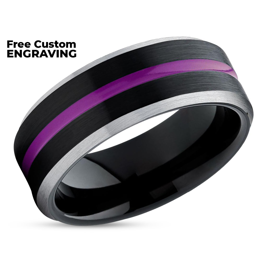 Purple Tungsten Wedding Band - Black Tungsten Ring - Men's Tungsten Ring - Women's