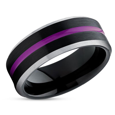 Purple Tungsten Wedding Band - Black Tungsten Ring - Men's Tungsten Ring - Women's