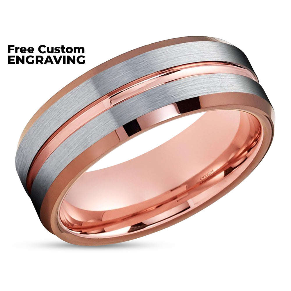 Rose Gold Wedding Ring - Espresso Wedding Band - Tungsten Carbide Ring - Ring