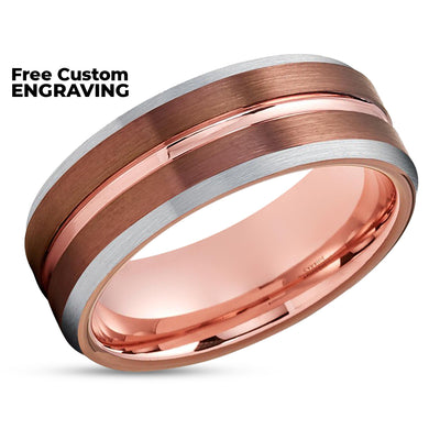 Espresso Tungsten Ring - Espresso Wedding Band - Rose Gold Tungsten Ring - Engagement