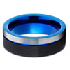Blue Tungsten Ring - Silver Tungsten Ring - Tungsten Wedding Ring - Black Ring