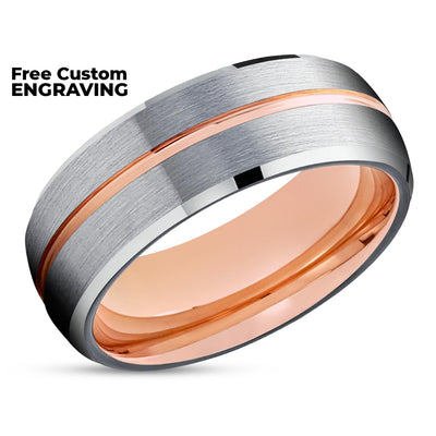 Silver Tungsten Wedding Band - Rose Gold Tungsten Ring - 8mm Black Tungsten Ring - Brush