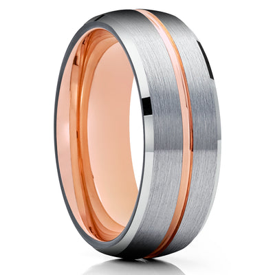 Silver Tungsten Wedding Band - Rose Gold Tungsten Ring - 8mm Black Tungsten Ring - Brush