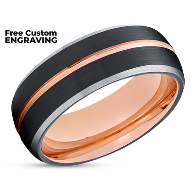 Rose Gold Wedding Ring - Black Wedding Band - Tungsten Wedding Band - Black Ring