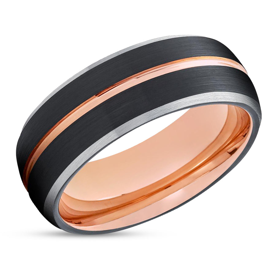 Rose Gold Wedding Ring - Black Wedding Band - Tungsten Wedding Band - Black Ring