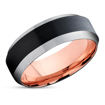 Black Tungsten Wedding Band - Rose Gold Tungsten - Beveled Wedding Ring - Unisex Ring