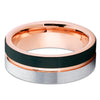 Rose Gold Wedding Ring - Black Wedding Ring - 18K Rose Gold - Gray Tungsten Ring