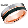 Rose Gold Wedding Ring - Black Wedding Ring - 18K Rose Gold - Gray Tungsten Ring