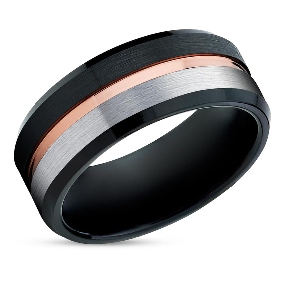 Black Tungsten Ring - Rose Gold - Black Tungsten Wedding Band - Gray Tungsten Ring