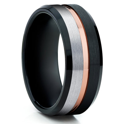 Black Tungsten Ring - Rose Gold - Black Tungsten Wedding Band - Gray Tungsten Ring