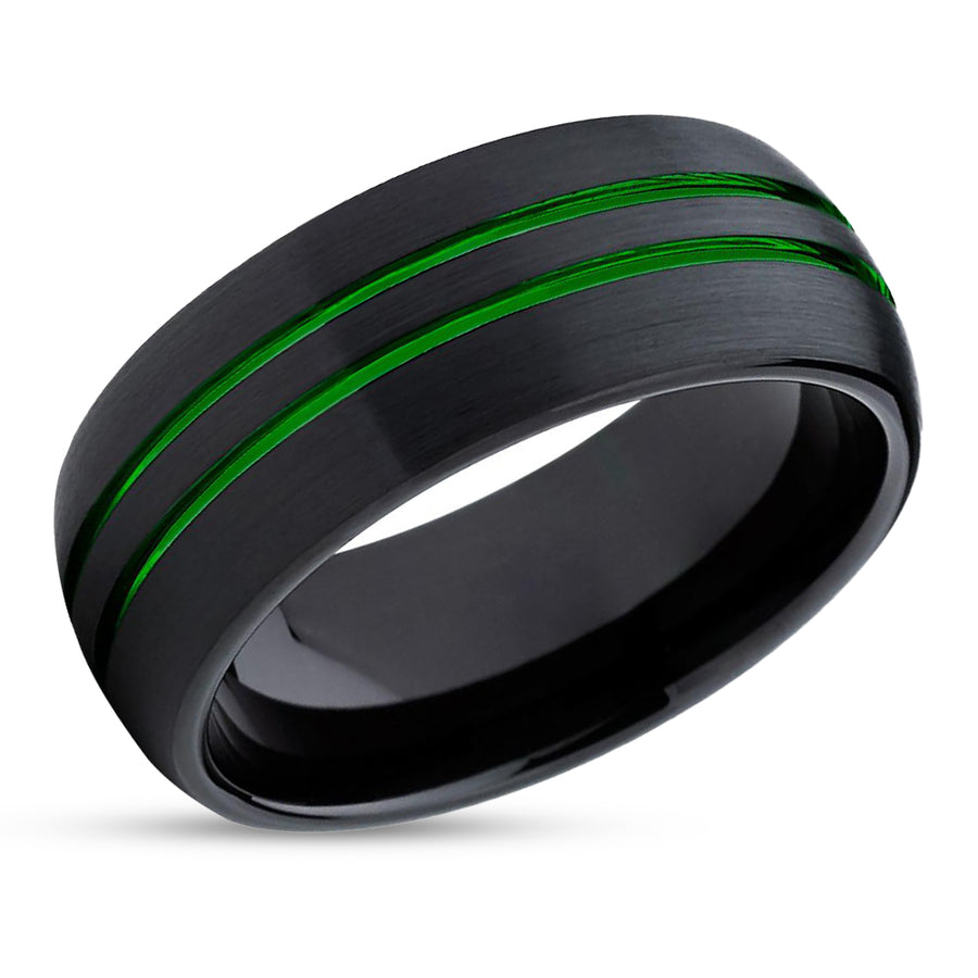Green Tungsten Wedding Ring - Green Wedding Band - Black Tungsten Ring - Green Ring