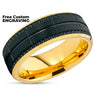 Yellow Gold Tungsten Ring - Black Wedding Band - Yellow Gold Tungsten Band - Man's Ring